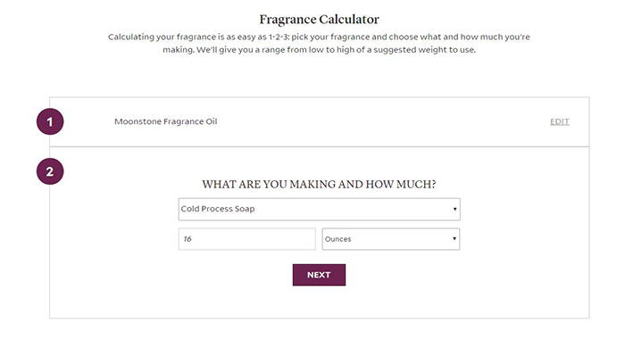 first step of the fragrance calculator | bramble berry